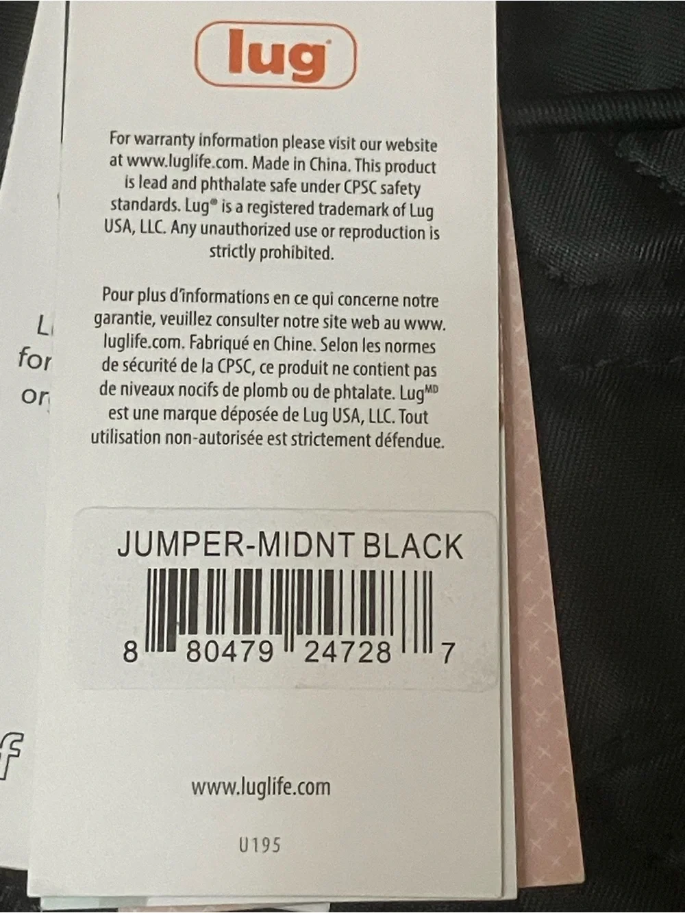 Lug Jumper Women's Midnight Black RFID Crossbody Carry All Tote New With Tags